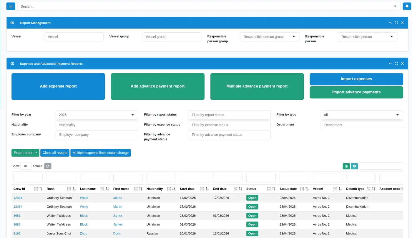 RadiantFleet ocean crew dashboard